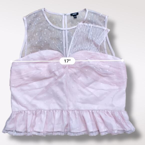 Express Women Pink Tulle Dot Twist Front Peplum Tank Top Size L Boho Coquette - Picture 6 of 8